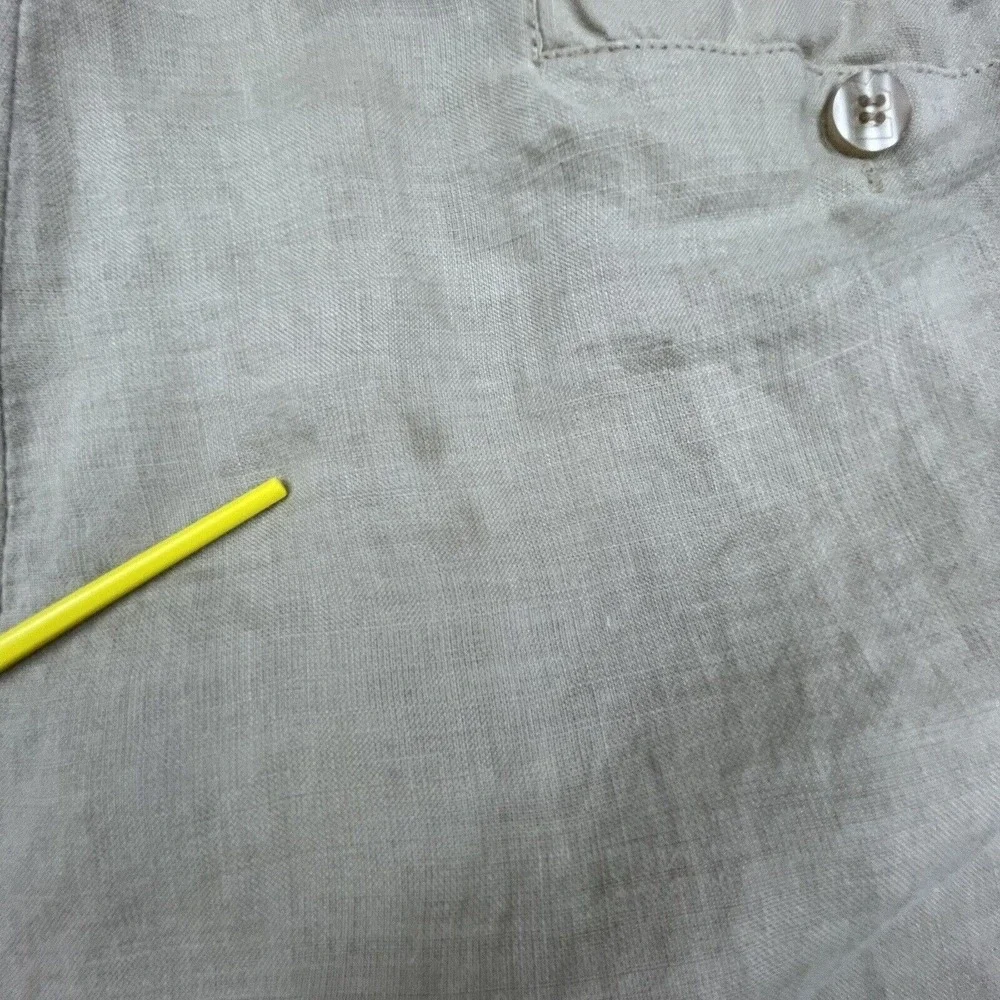 Mecca Gold Pants Mens 40 Khaki Linen Cropped Straight Leg Lightweight Casual
